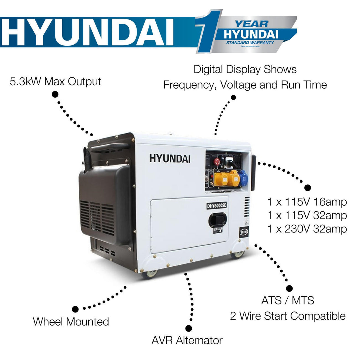 Hyundai Single Phase Diesel Generator For Backup Power