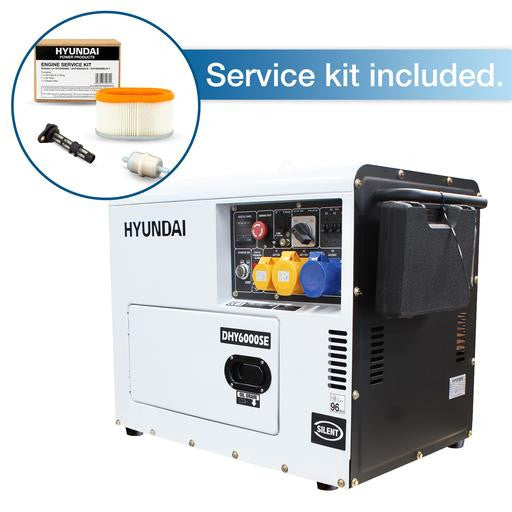 Hyundai 5.2kW / 6.5kVA* Diesel Generator, 3000rpm, 230v Single Phase Output, Silenced Standby Genset | DHY6000SE