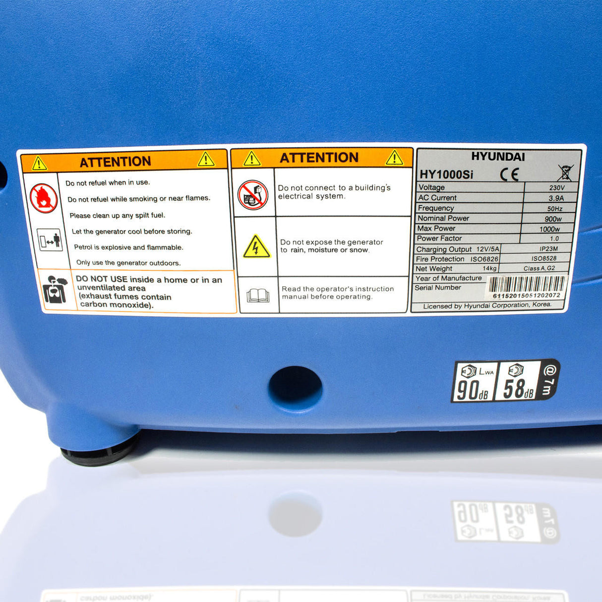 Hyundai petrol inverter generator spec label