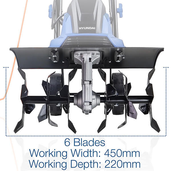 Working Depths 220mm, Working Width 450mm with 6 Blades