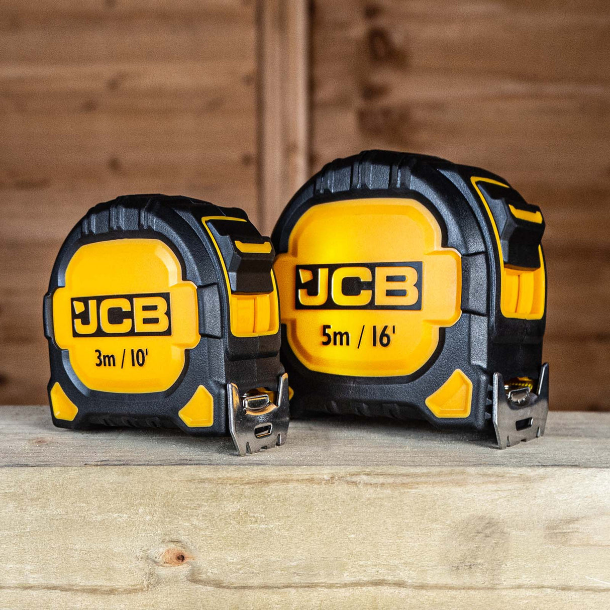 JCB 2 PC Tape Measure Set Lifestyle In Shed