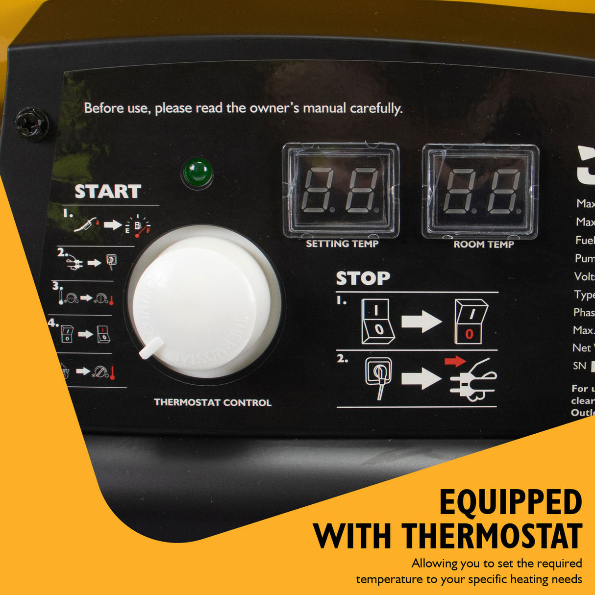 JCB 126,250BTU / 37kW Diesel Space Heater, 800m³ Coverage, Kerosene or Diesel, Thermostat | JCB-SH140D
