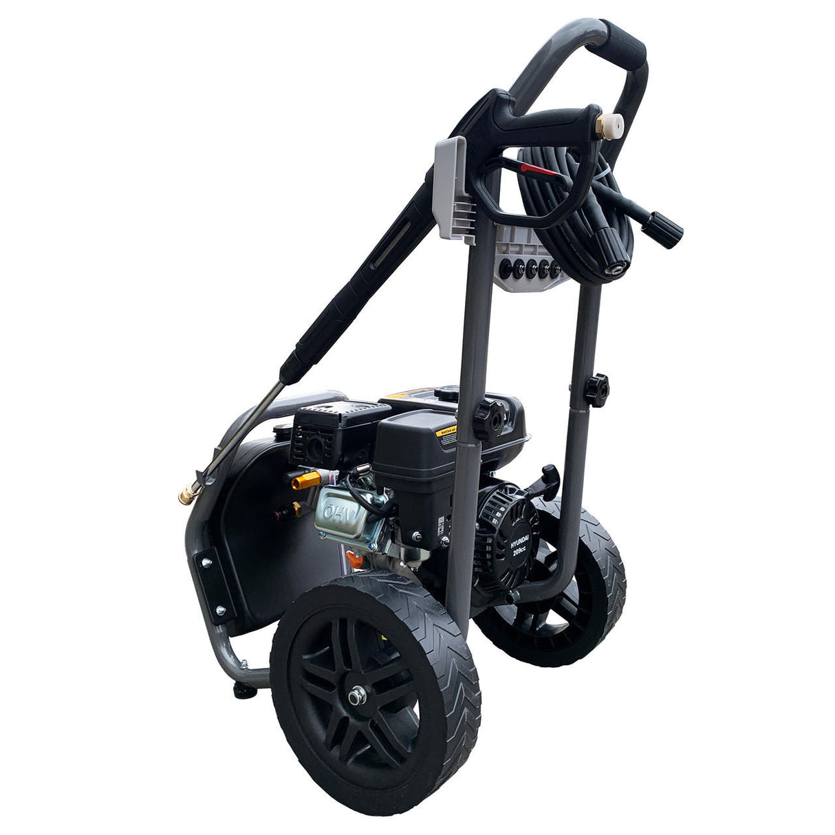 Hyundai 209cc 3400psi Petrol High-Pressure Washer, 5 Nozzle Attachments, Axial Pump, 10m Hose & 5L Detergent Tank | HYW3400P
