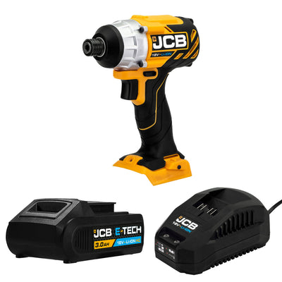 JCB 18V Brushless 180Nm Impact Driver with 3.0Ah Li-ion Battery & 2.4A Fast Charger, 1/4" Hex Quick Release Chuck | 21-18BLID-3CX-B