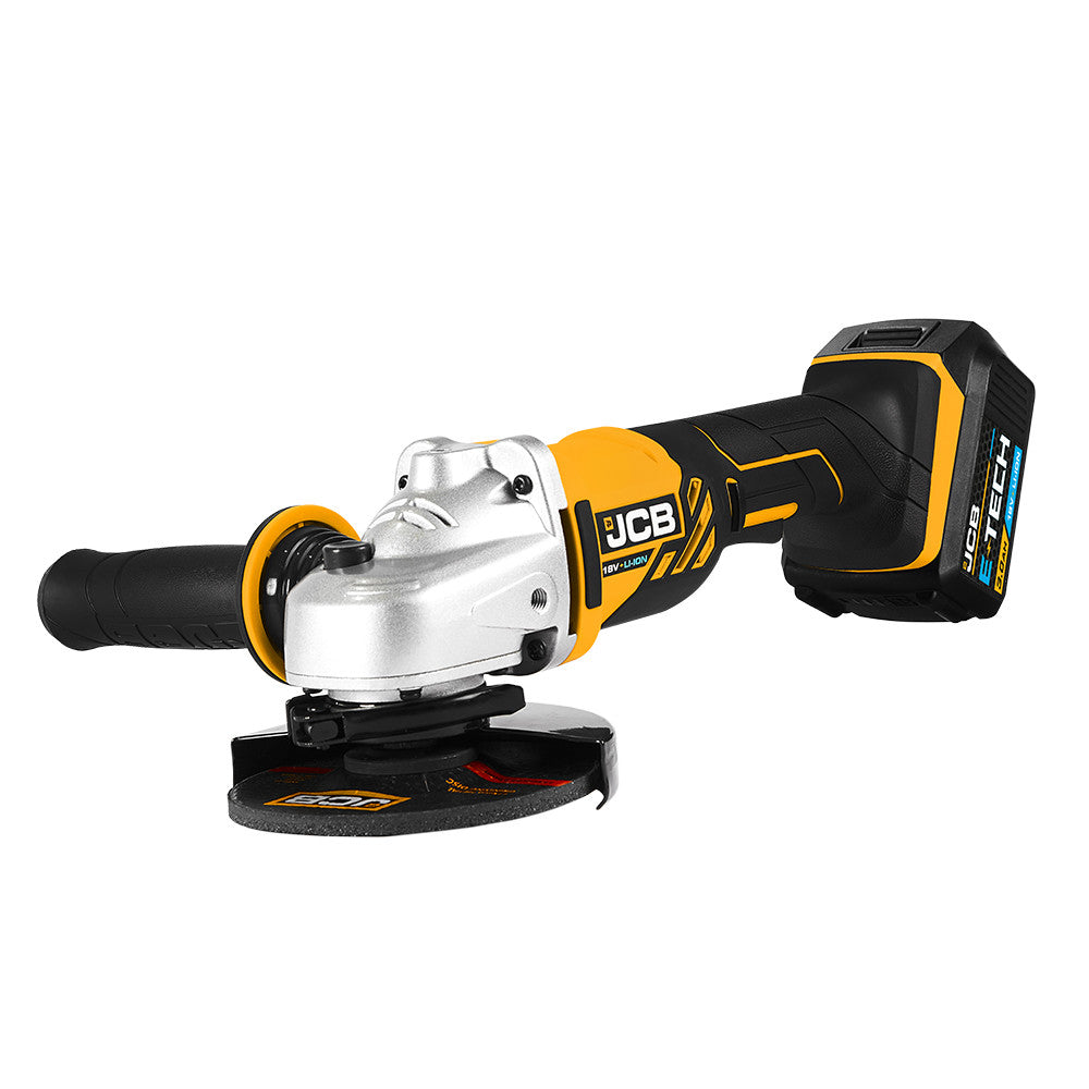 JCB 18V 115mm 4 1/2" Cordless Angle Grinder with 2 x 3.0Ah Li-ion Batteries & 2.4A Fast Charger, M14 Thread | JCB-18AG-3C-V2