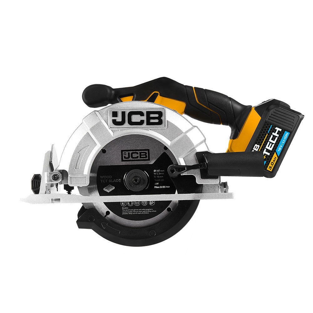 JCB 18V Cordless Circular Saw 165mm 6.5" with 3.0Ah Li-ion Battery & 2.4A Fast Charger | 21-18CS-3CX