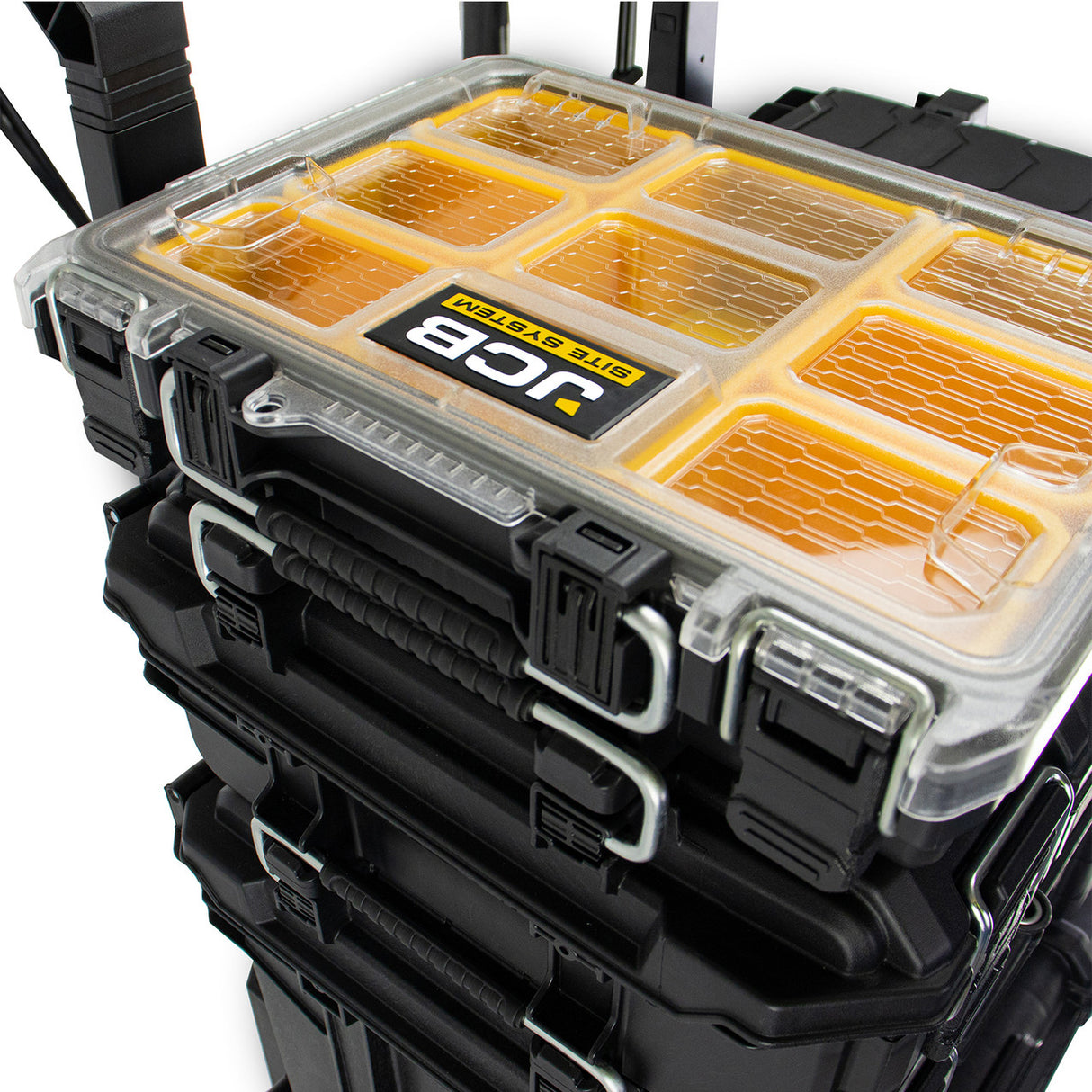 Fully compatible with the JCB Site System range of tool cases, organisers, and crates