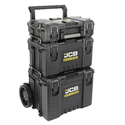 JCB Site System, 3-Piece Modular Tool Storage, Box and Organiser with Cart, 9’’ Wheel | JCB-SITESYS-ST
