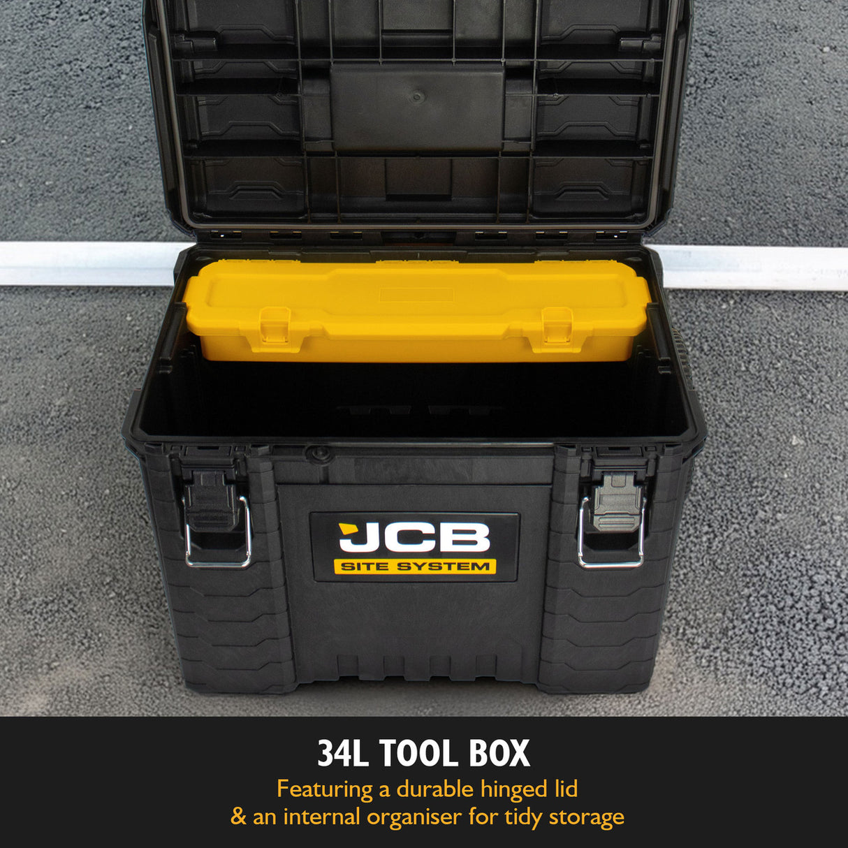 JCB Site System, 3-Piece Modular Tool Storage, Box and Organiser with Cart, 9’’ Wheel | JCB-SITESYS-ST