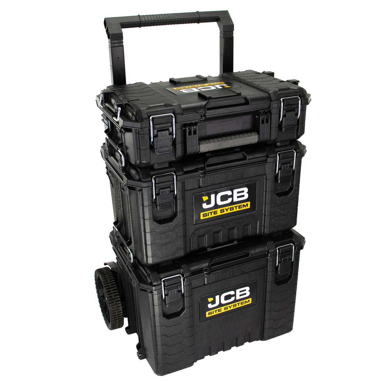 JCB Full Site System, 3-Piece Modular Tool Storage System with Cart, Tool Box, Tool Organiser Case with Heavy-duty 9’’ Wheel Trolley| JCB-SITESYS-ST