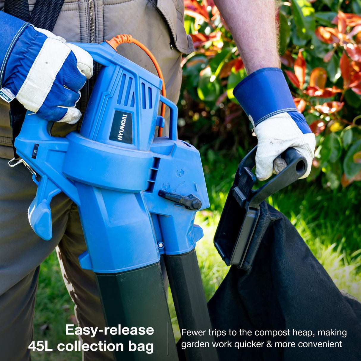 Easy-release 45L collection bag - Fewer trips to compost heap, making garden work quicker and more convenient