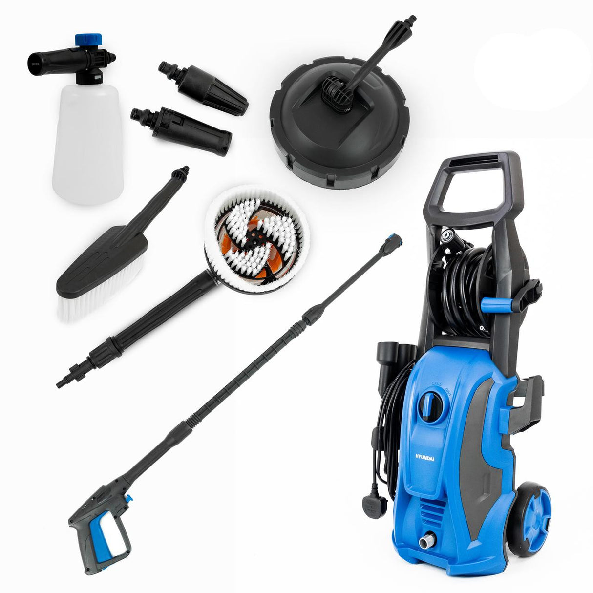 Hyundai 150Bar / 2175psi Electric Pressure Washer, 7.5L/min, 2000W Powerful Motor with Hose & Attachments | HYW2000E