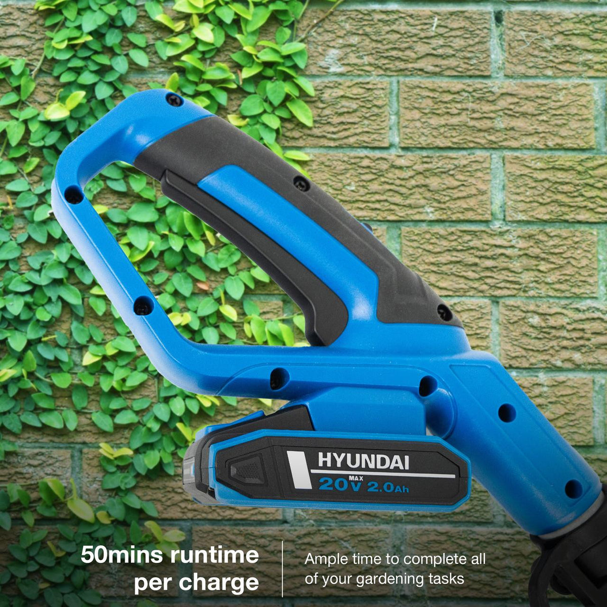 Up to 50 minutes runtime: 20V 2.0Ah lithium-ion battery provides long-lasting power on a single charge