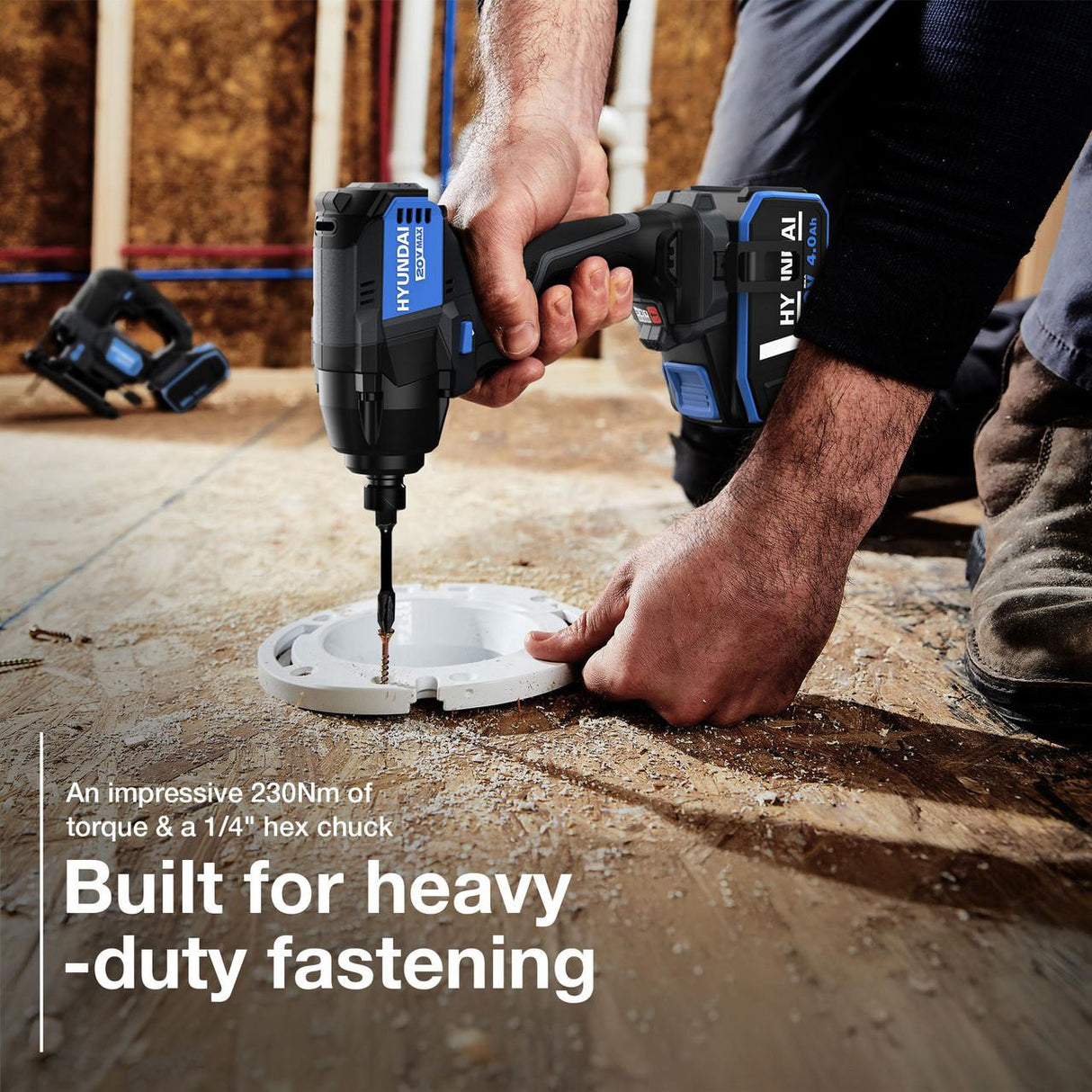 Hyundai 20V Cordless 65Nm Hammer Drill and 230Nm Impact Driver Brushless Kit, 2x 2.0Ah Li-ion Batteries and 2A Charger | S01-T2B