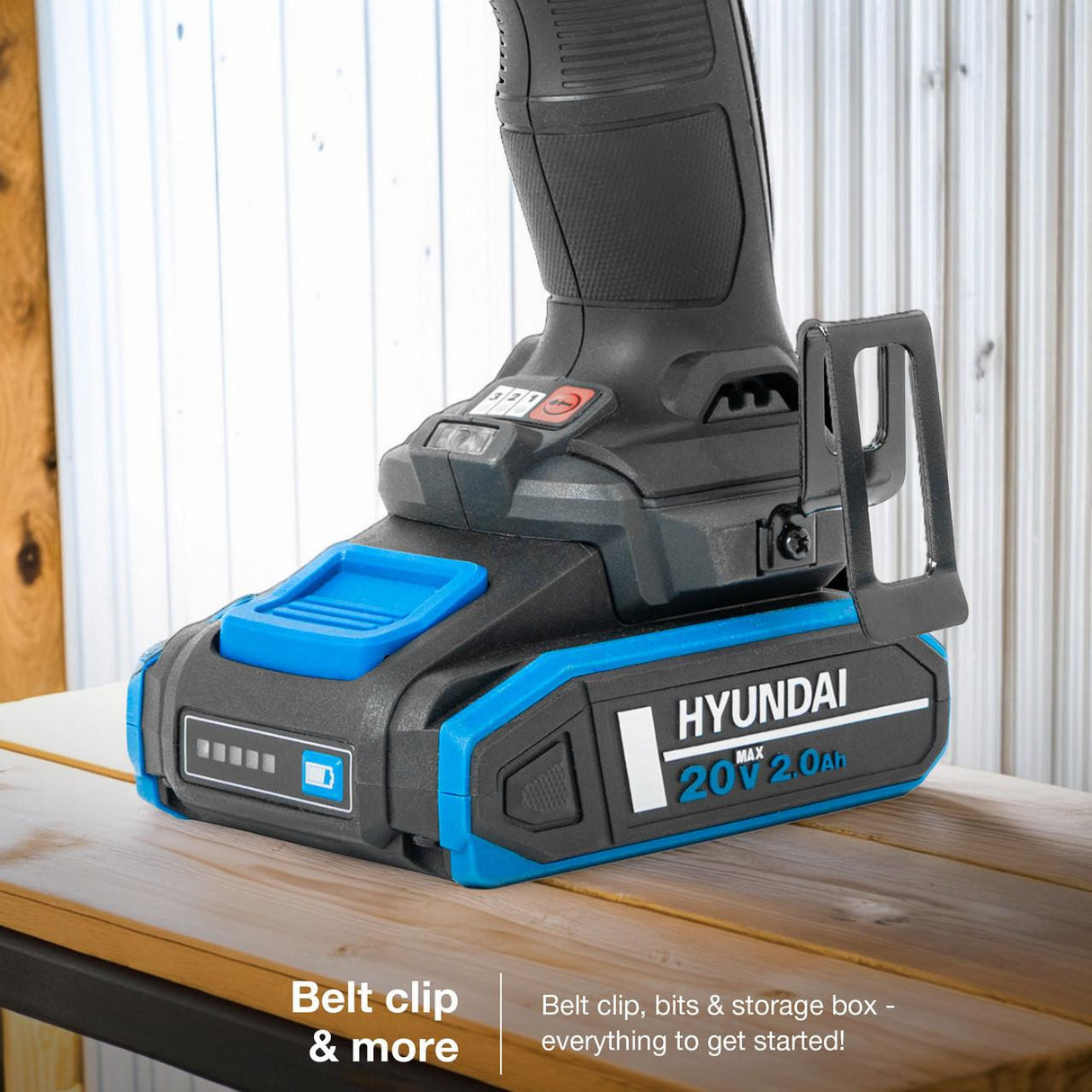 Hyundai 20V Cordless 65Nm Hammer Drill and 230Nm Impact Driver Brushless Kit, 2x 2.0Ah Li-ion Batteries and 2A Charger | S01-T2B