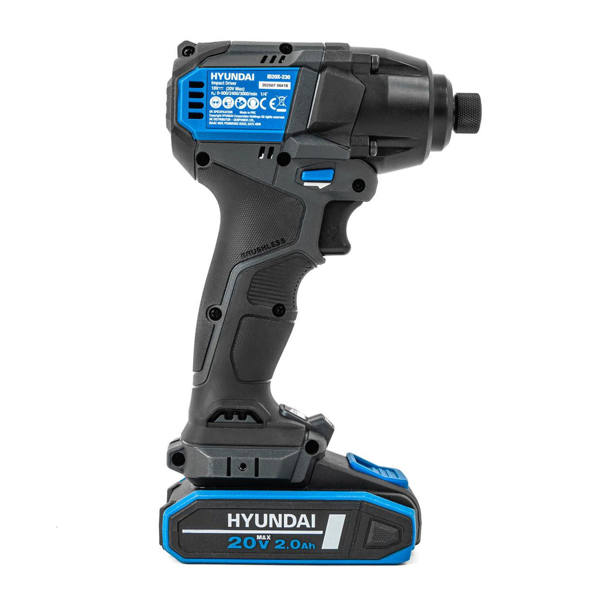 Hyundai 20V Cordless 65Nm Hammer Drill and 230Nm Impact Driver Brushless Kit, 2x 2.0Ah Li-ion Batteries and 2A Charger | S01-T2B