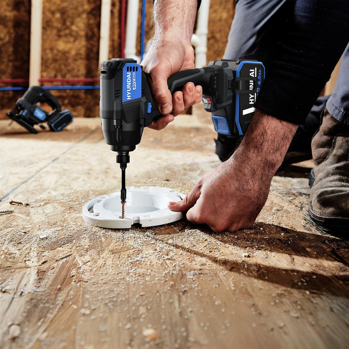 Hyundai 20V Cordless 65Nm Hammer Drill and 230Nm Impact Driver Brushless Kit, 2x 2.0Ah Li-ion Batteries and 2A Charger | S01-T2B