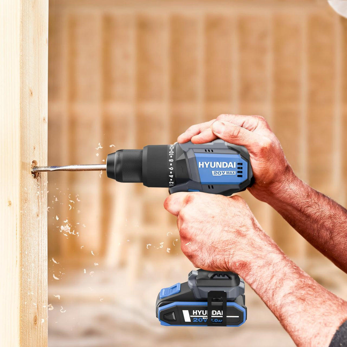 Hyundai 20V Cordless Hammer Drill 60Nm and Angle Grinder 115mm Brushless Kit, inc. 2.0Ah and 4.0Ah Li-ion Battery and 2A Charger | S02-FTB