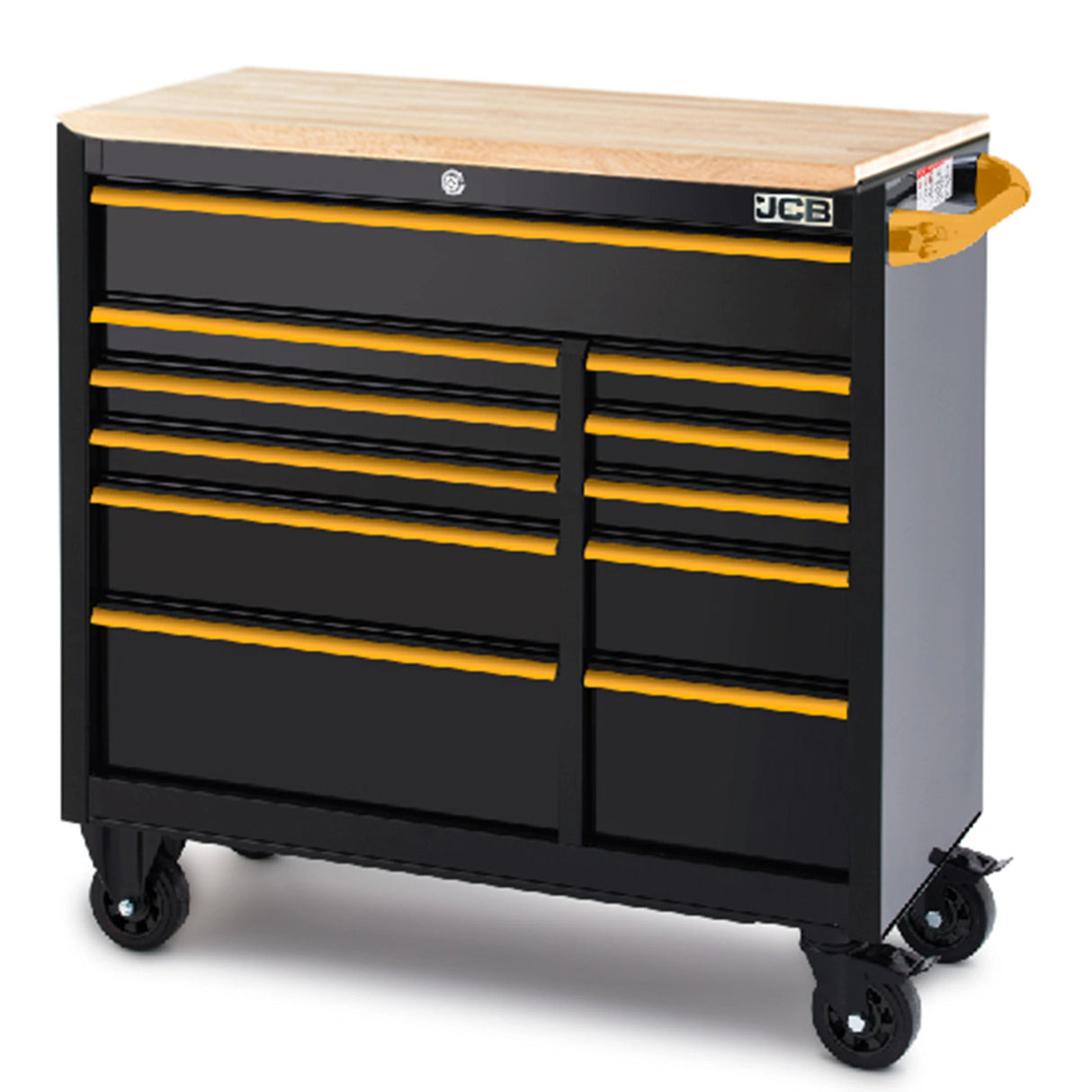 JCB Classic Design 42’’ Roller Tool Cabinet, 11 Drawers, Steel with Hardwood Worktop JCBRCBB