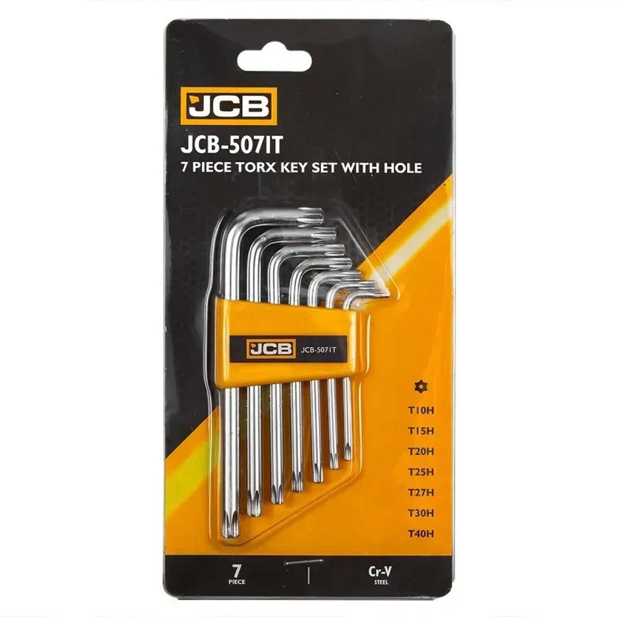 JCB TORX L-Key Set with Hole, 7 pcs, T10H–T40H, Cr-V Steel | JCB-5071T