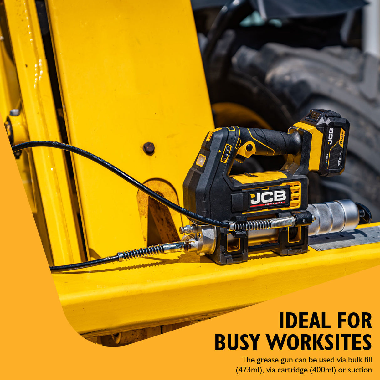 JCB Pro 18V Grease Gun, 300g/min Max Flow, 410 / 455g Capacity, Variable Speed, Up To 10,150psi Pressure (Bare Tool) | JCB-18PGG-VS