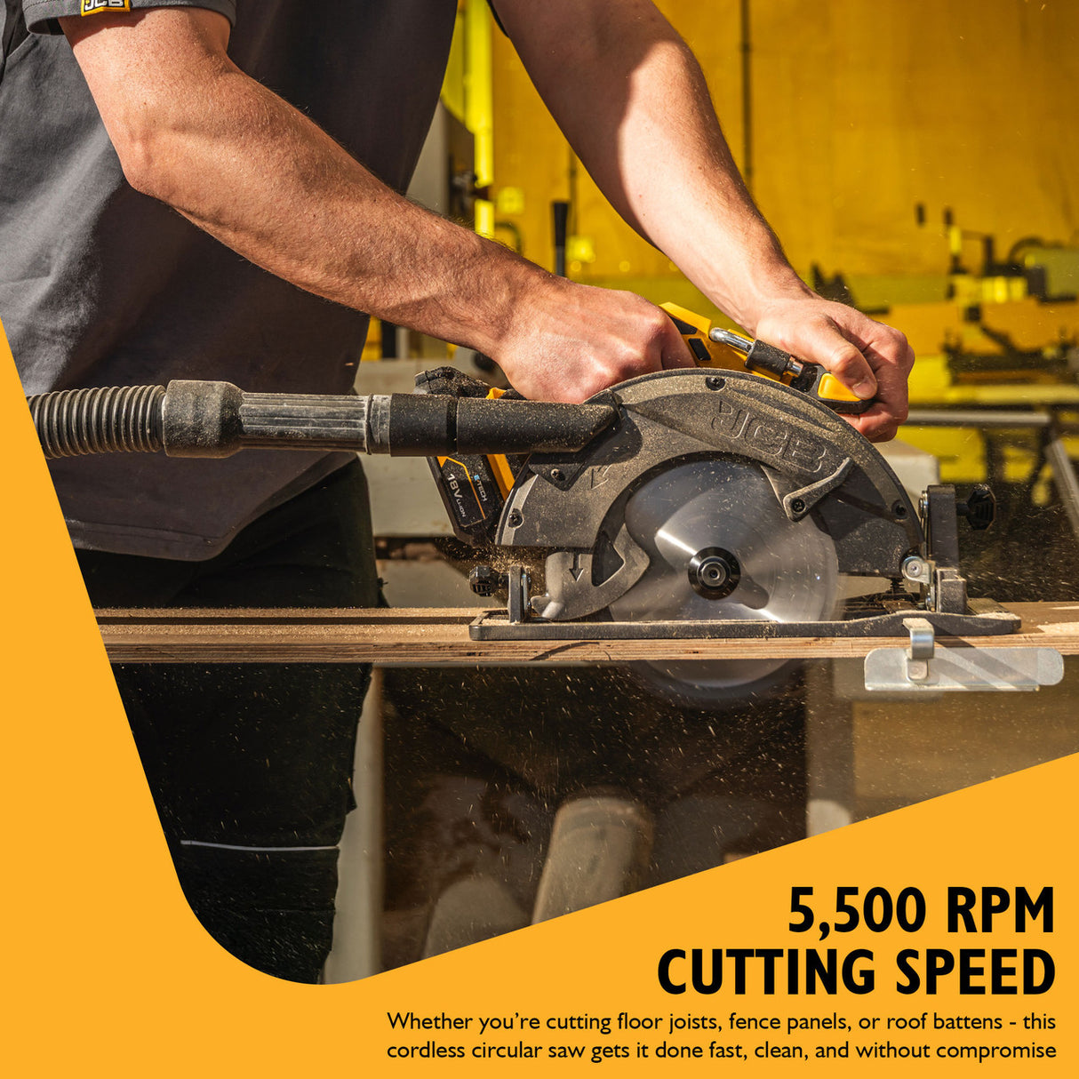 JCB Pro 18V Circular Saw 185mm, 60mm Cut Depth, Aluminium Base, Incl. 2 Blades (Bare Tool) | JCB-18PCS-185