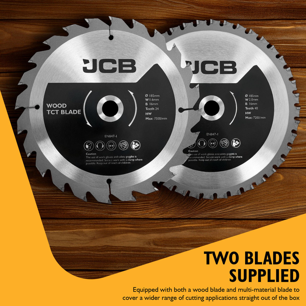 JCB Pro 18V Circular Saw 185mm, 60mm Cut Depth, Aluminium Base, Incl. 2 Blades (Bare Tool) | JCB-18PCS-185
