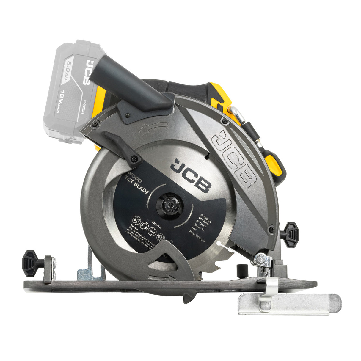 JCB Pro 18V Circular Saw 185mm, 60mm Cut Depth, Aluminium Base, Incl. 2 Blades (Bare Tool) | JCB-18PCS-185