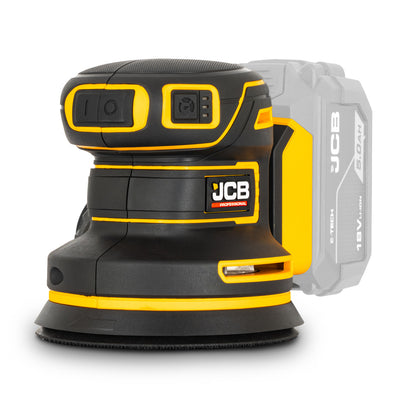 JCB Pro 18V Orbital Sander, 125mm, Brushless, Variable Speed, Dust Protected, Incl. 4x Mesh Sanding Sheets (Bare Tool) | JCB-18POS-125