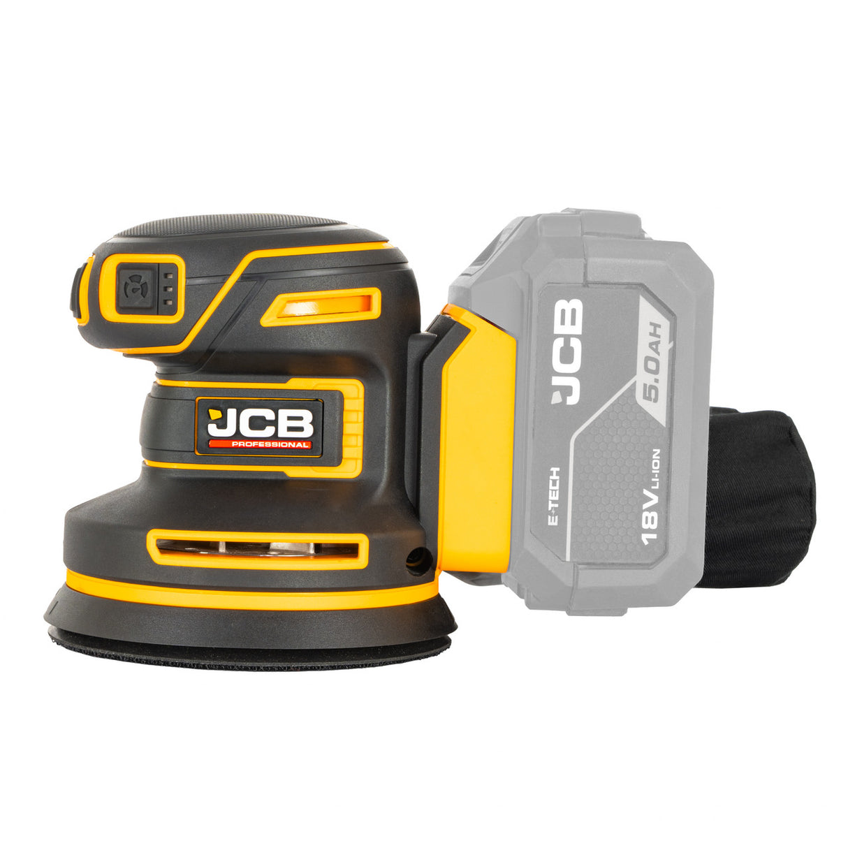 JCB Pro 18V Orbital Sander, 125mm, Brushless, Variable Speed, Dust Protected, Incl. 4x Mesh Sanding Sheets (Bare Tool) | JCB-18POS-125