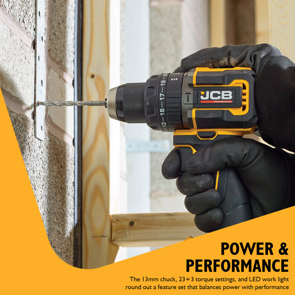 JCB Pro 18V Compact Combi Drill 75Nm, Brushless, 2-Speed, 23+3 Positions & 13mm Chuck, 2 x Pro 5.0Ah Lithium-ion Batteries & 4.5A Charger | JCB-18PCD-75-5