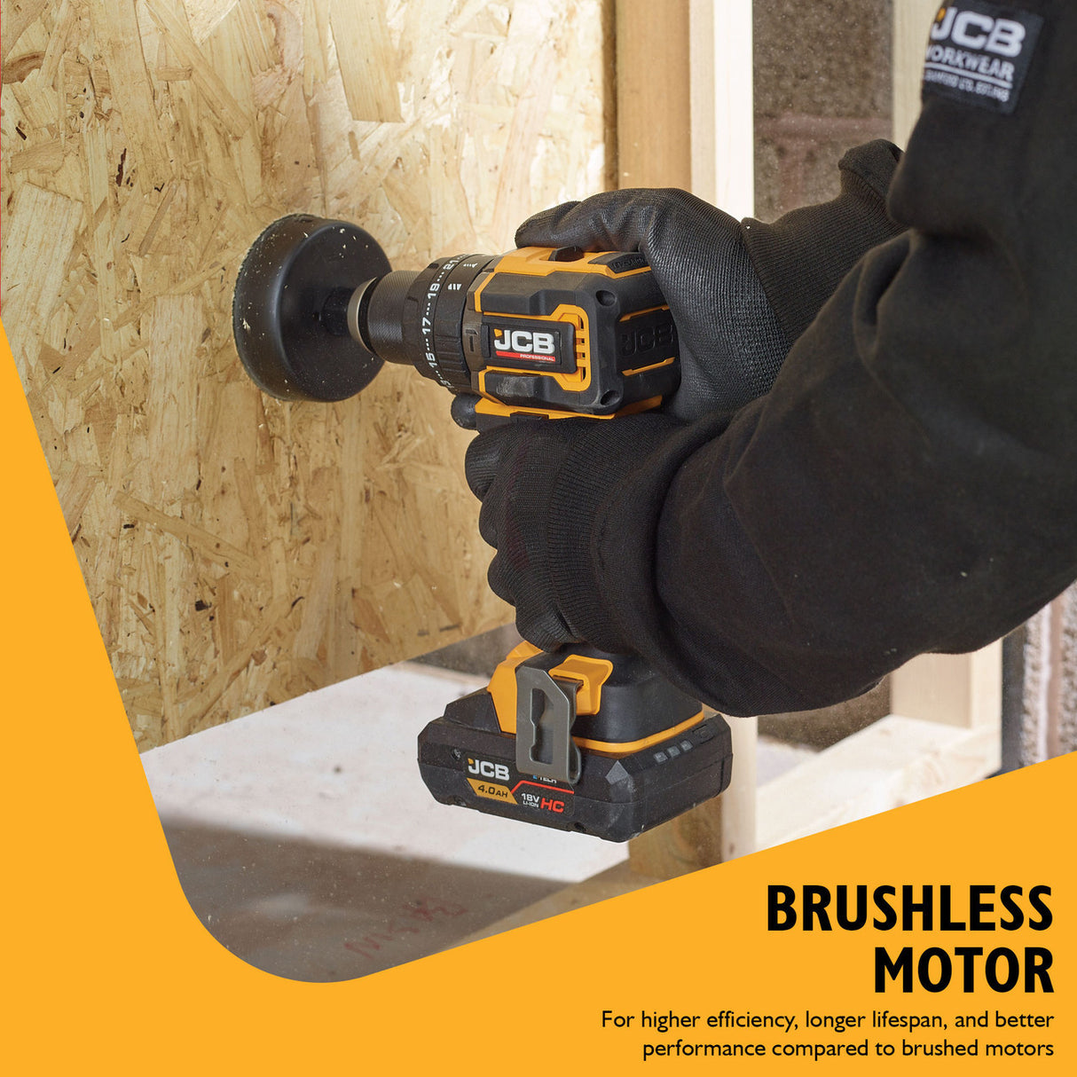 JCB Pro 18V Compact Combi Drill 75Nm, Brushless, 2-Speed, 23+3 Positions & 13mm Chuck, 2 x Pro 5.0Ah Lithium-ion Batteries & 4.5A Charger | JCB-18PCD-75-5
