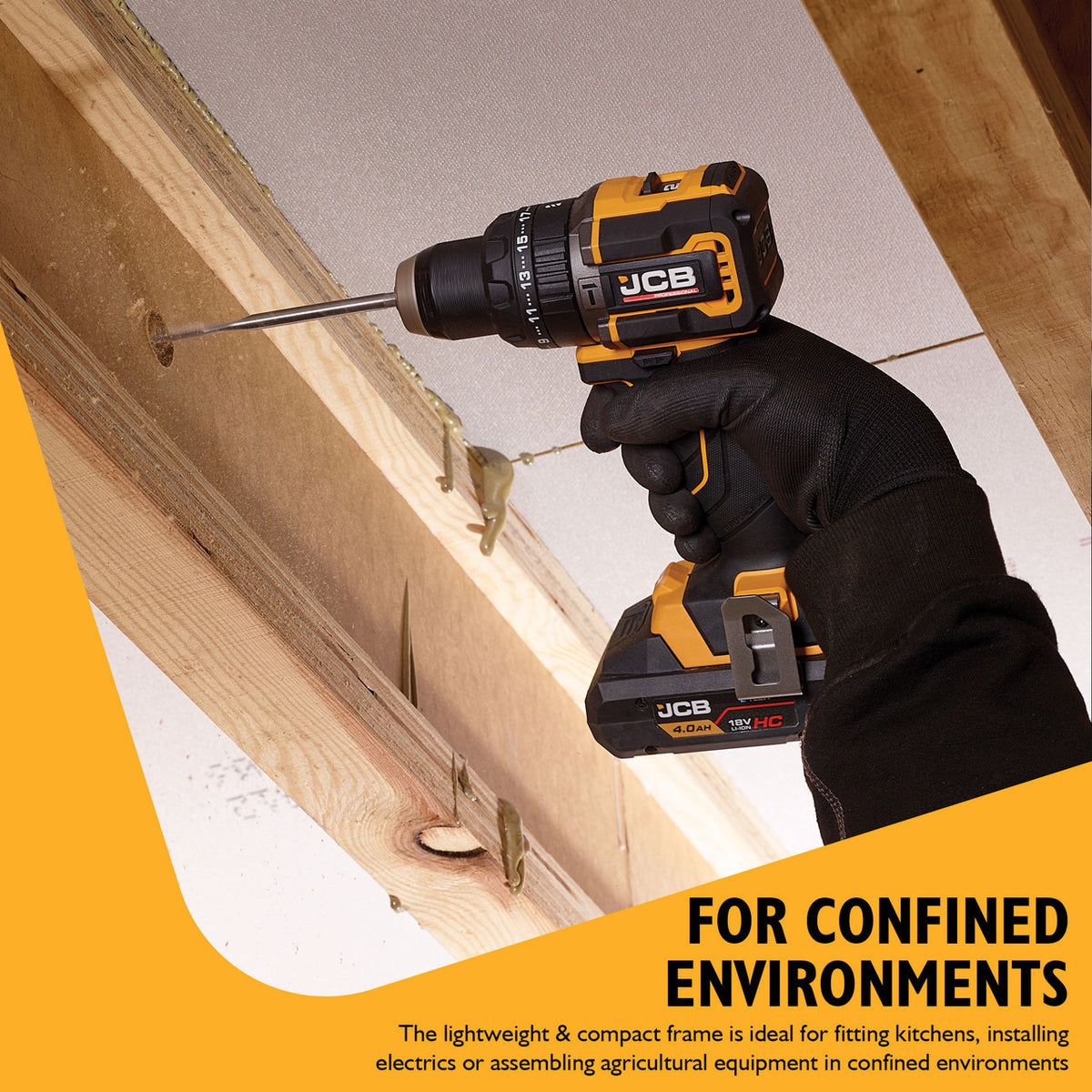 JCB Pro 18V Compact Combi Drill 75Nm, Brushless, 2-Speed, 23+3 Positions & 13mm Chuck, 2 x Pro 5.0Ah Lithium-ion Batteries & 4.5A Charger | JCB-18PCD-75-5