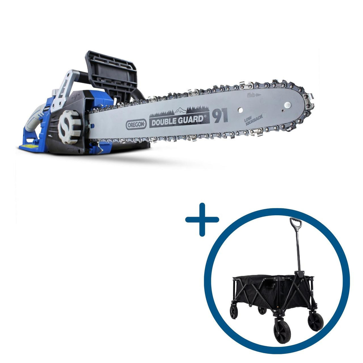 Hyundai 14" 35cm Electric Chainsaw 1600W 230V & Folding Trolley on Wheels, Garden Trolley 100kg | HYC1600E+GTW220