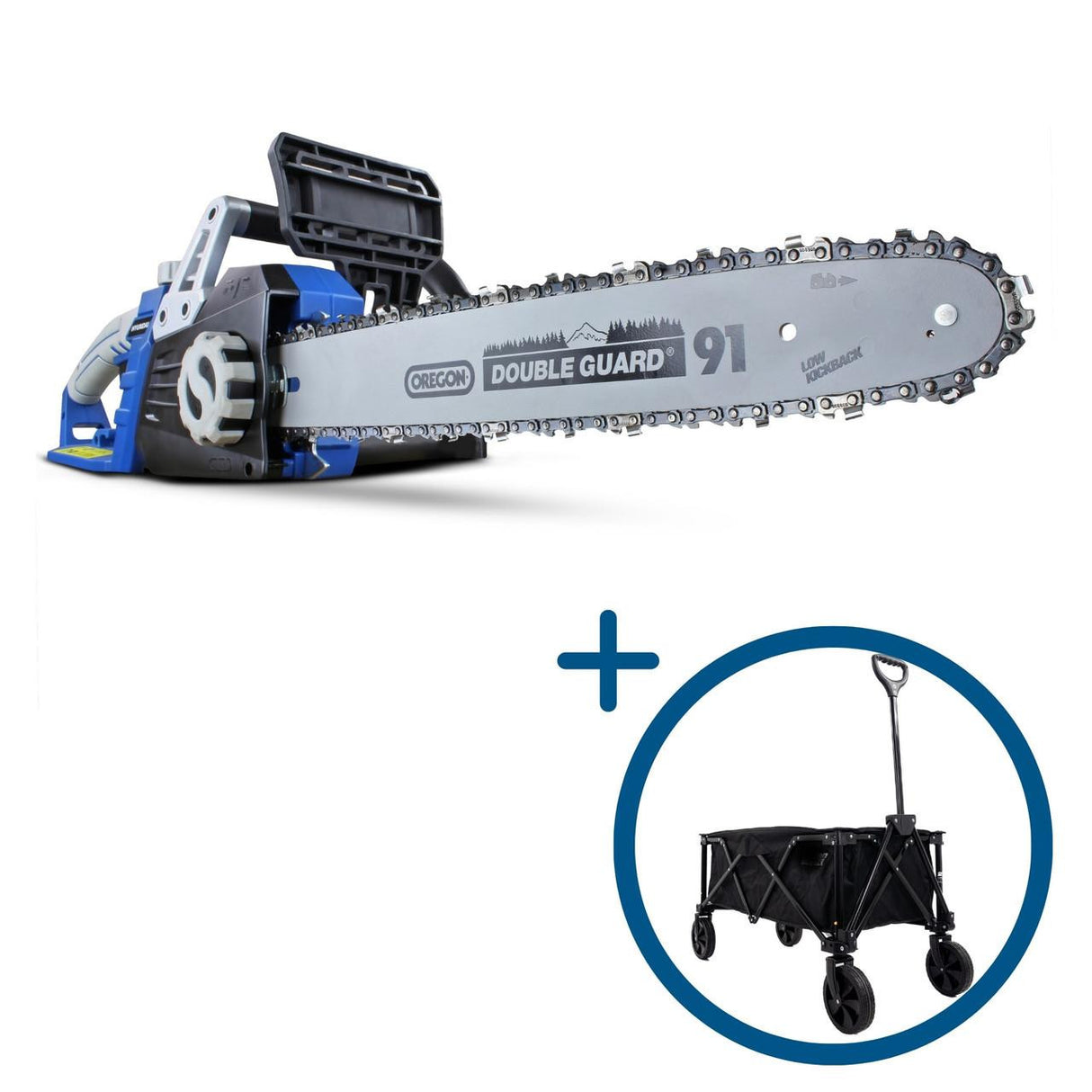 Hyundai 16" 40cm Electric Chainsaw 2400W 230V & Folding Trolley on Wheels, Garden Trolley 100kg | HYC2400E+GTW220