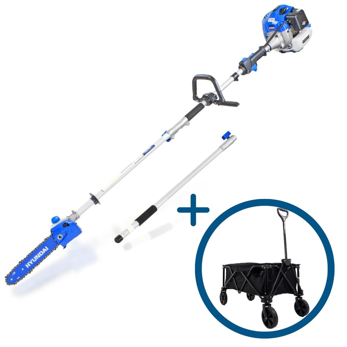 Hyundai 52cc Petrol Pole Saw Pruner ChainsaGTW220each 260mm Cutting Width & Folding Trolley on Wheels, Garden Trolley 100kg | HYPS5200X+GTW220