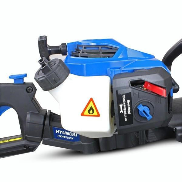 Hyundai 26cc 600mm Petrol Hedge Trimmer Cutter, Easy-Start & Lightweight 2-stroke & Folding Trolley on Wheels, Garden Trolley 100kg | HYHT2600X+GTW220