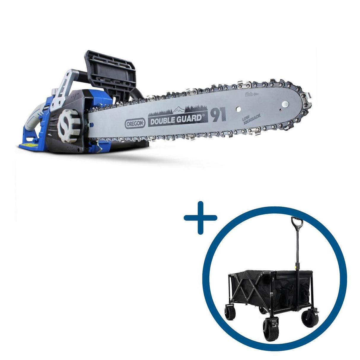 Hyundai 14" 35cm Electric Chainsaw 1600W 230V & Garden Trolley on Wheels, 100kg Load with Brakes | HYC1600E+GTW260