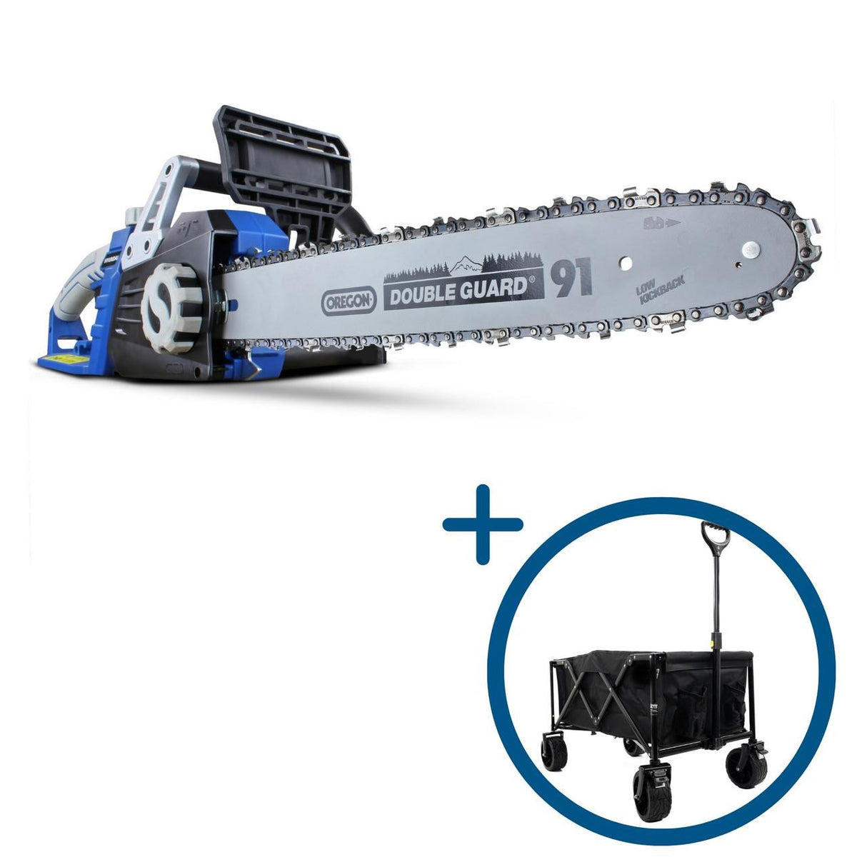 Hyundai 16" 40cm Electric Chainsaw 2400W 230V & Garden Trolley on Wheels, 100kg Load with Brakes | HYC2400E+GTW260