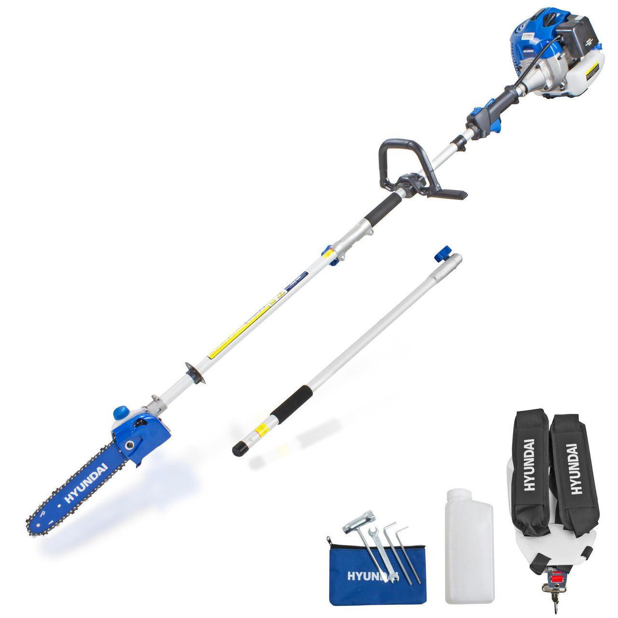 Hyundai 52cc Petrol Pole Saw Pruner Chainsaw 2.7m Long Reach 260mm Cutting Width & Garden Trolley on Wheels, 100kg Load with Brakes | HYPS5200X+GTW260