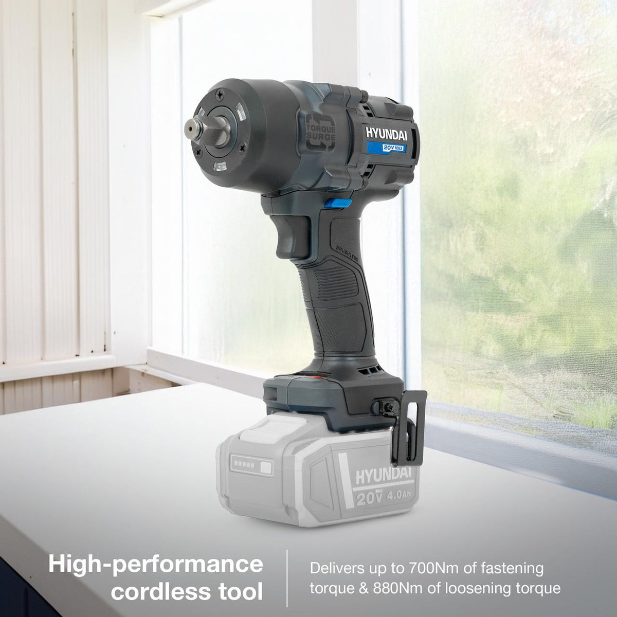 Hyundai 20V Cordless ½’’ Impact Wrench, 700Nm High-Torque with Friction Ring, Bare Unit | IW20X-700 - IW20X-700 with BI20-4 20V 4Ah Battery