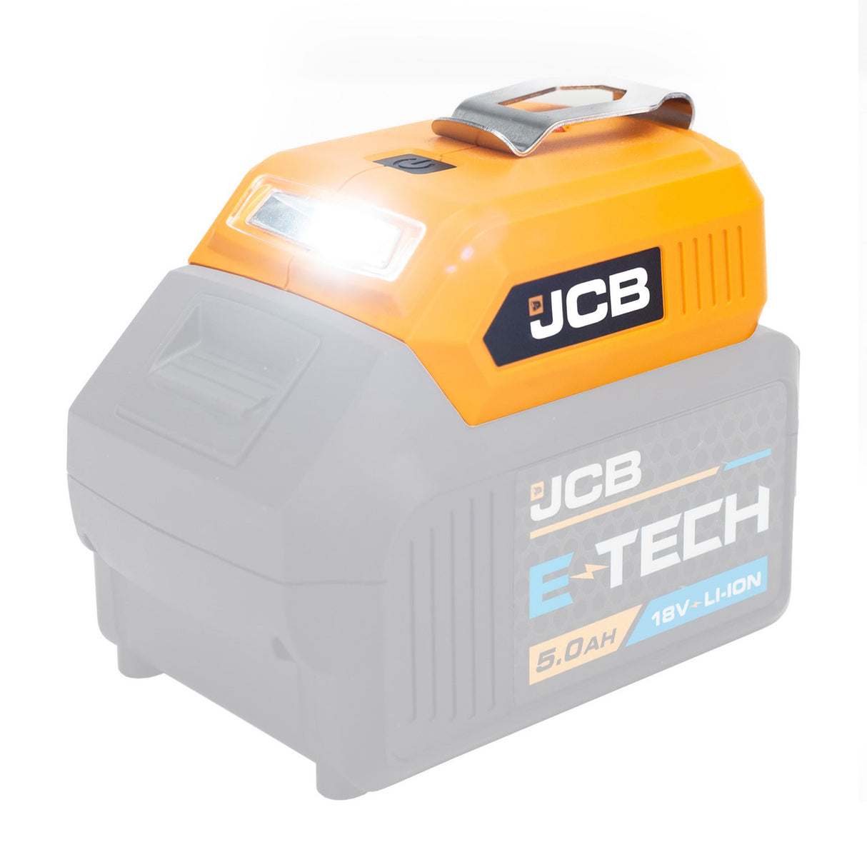 JCB 18V Cordless 60lm LED Light with 2x USB Charge Portal Power Adaptor | 21-18USB