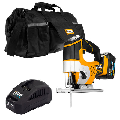 JCB 18V Jigsaw 1x4.0Ah Lithium-Ion Battery and charger in 20" kit bag | 21-18JS-4X-BG