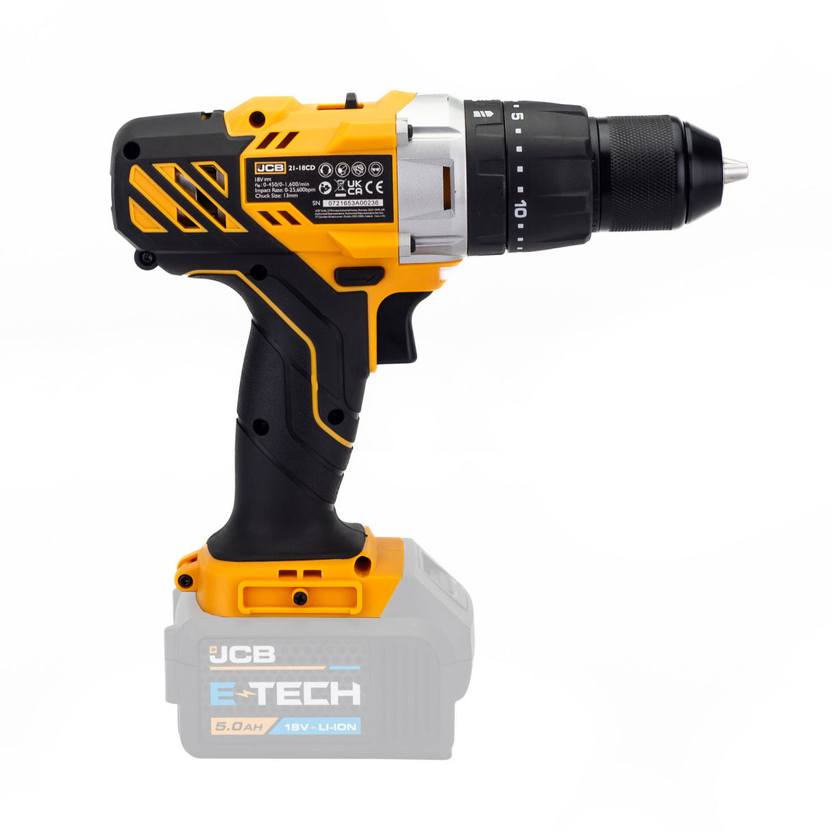 JCB 18V 45Nm Combi Drill, Variable Speed, 2-5Ah Li-ion Battery | 21-18CD-B - Bare Unit