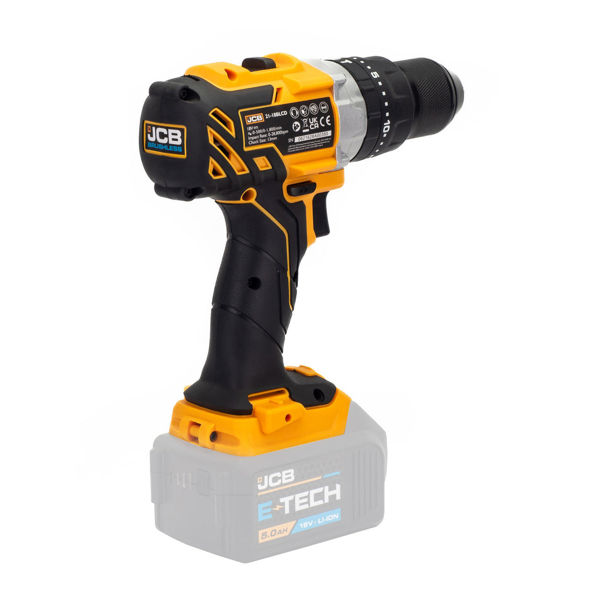 JCB 18V 65Nm Brushless Combi Drill Bare Unit,Variable Speed & LED Light, Belt Clip, 20+3 position & 13mm Keyless Chuck | 21-18BLCD-B - Bare Unit