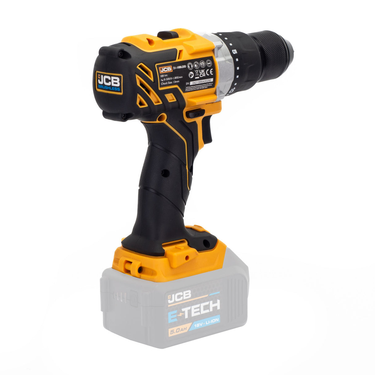 JCB 18V Brushless Drill 2.0-5.0Ah Li-ion Battery, 13mm 1/2" Keyless Chuck | 21-18BLDD-B - Bare Unit