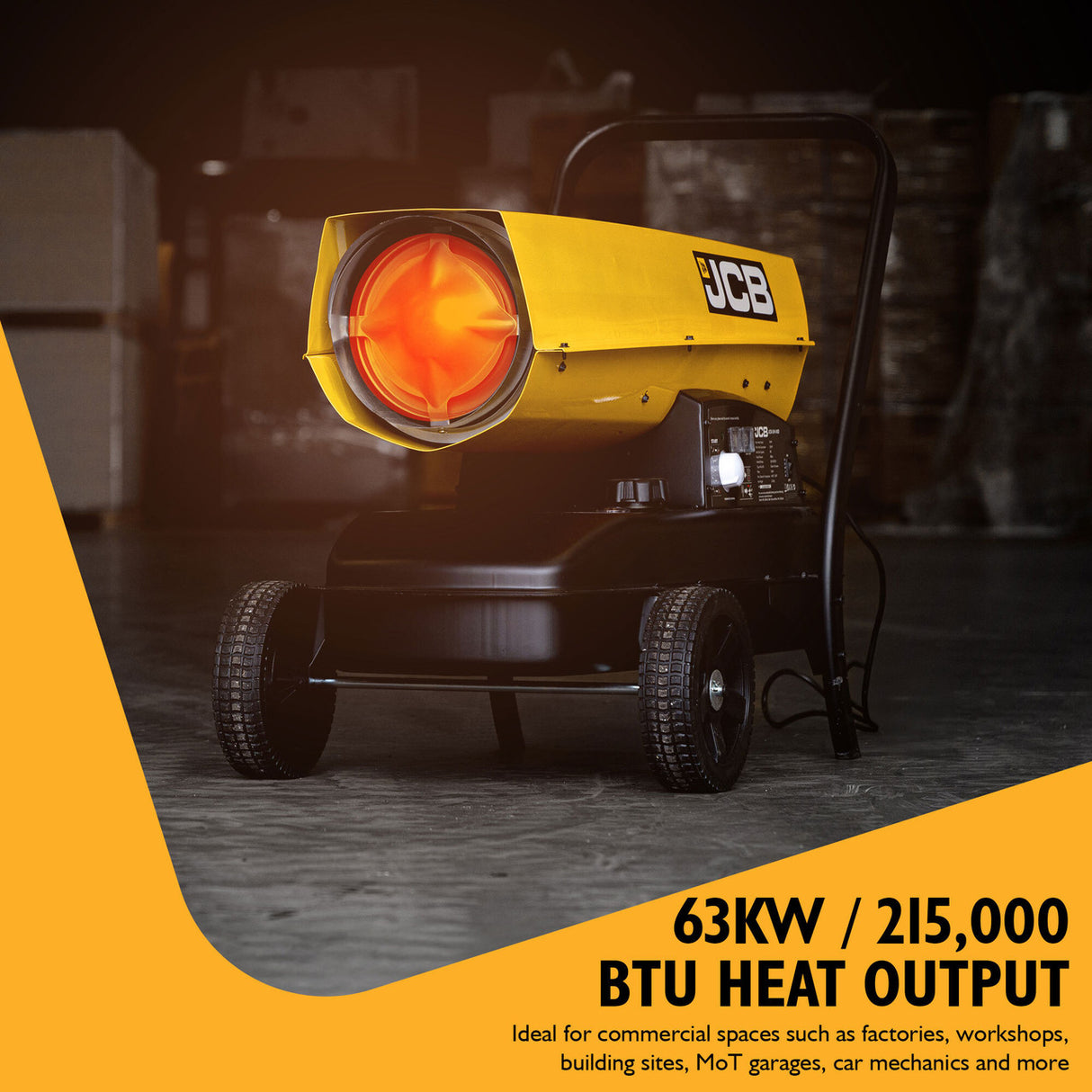 JCB 215,000BTU / 63kW Diesel Space Heater 1300m³ Coverage, Diesel or Kerosene, Thermostat | JCB-SH215D