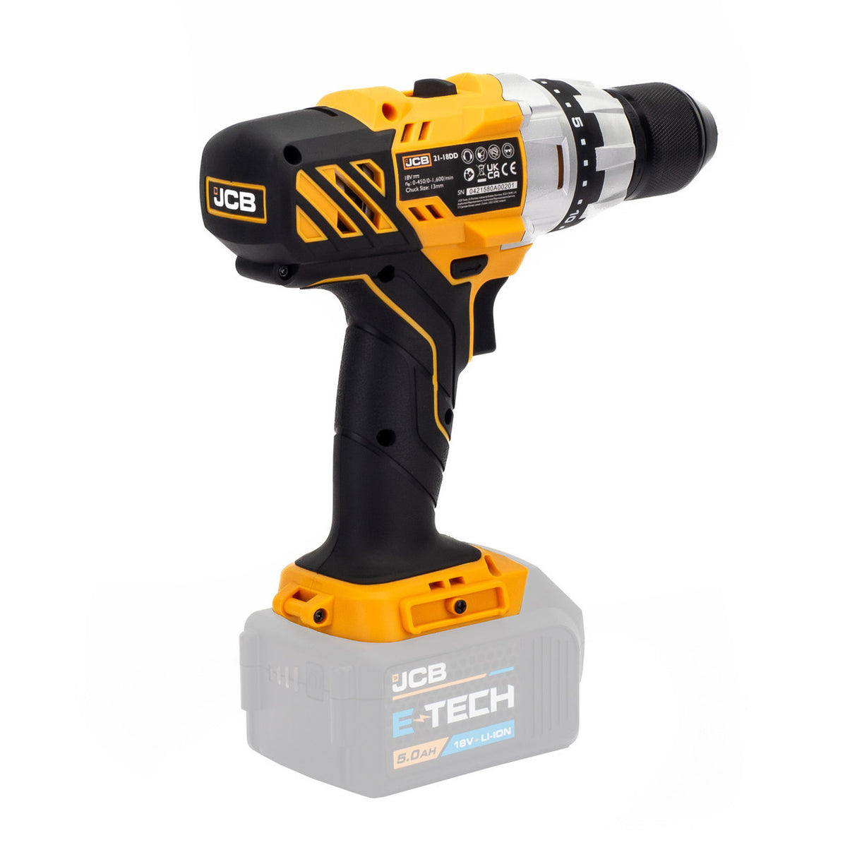 JCB 18V Cordless Drill Driver Li-Ion 2Ah - 5Ah, 13mm 1/2" Keyless Chuck | 21-18DD-B - Bare Unit