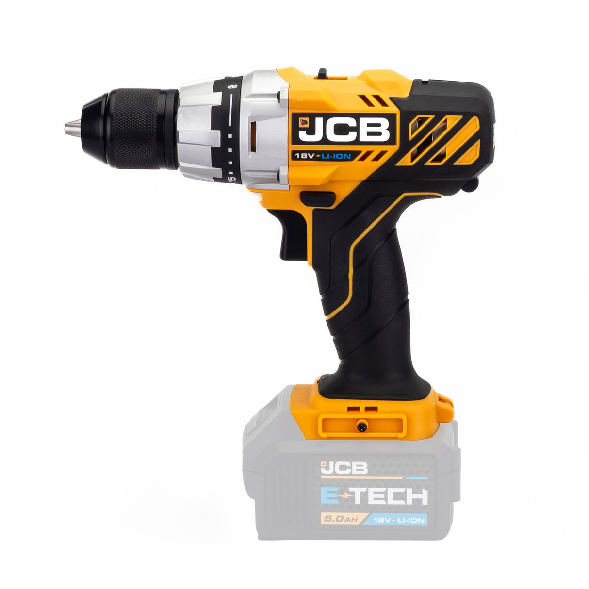 JCB 18V Cordless Drill Driver Li-Ion 2Ah - 5Ah, 13mm 1/2" Keyless Chuck | 21-18DD-B - Bare Unit