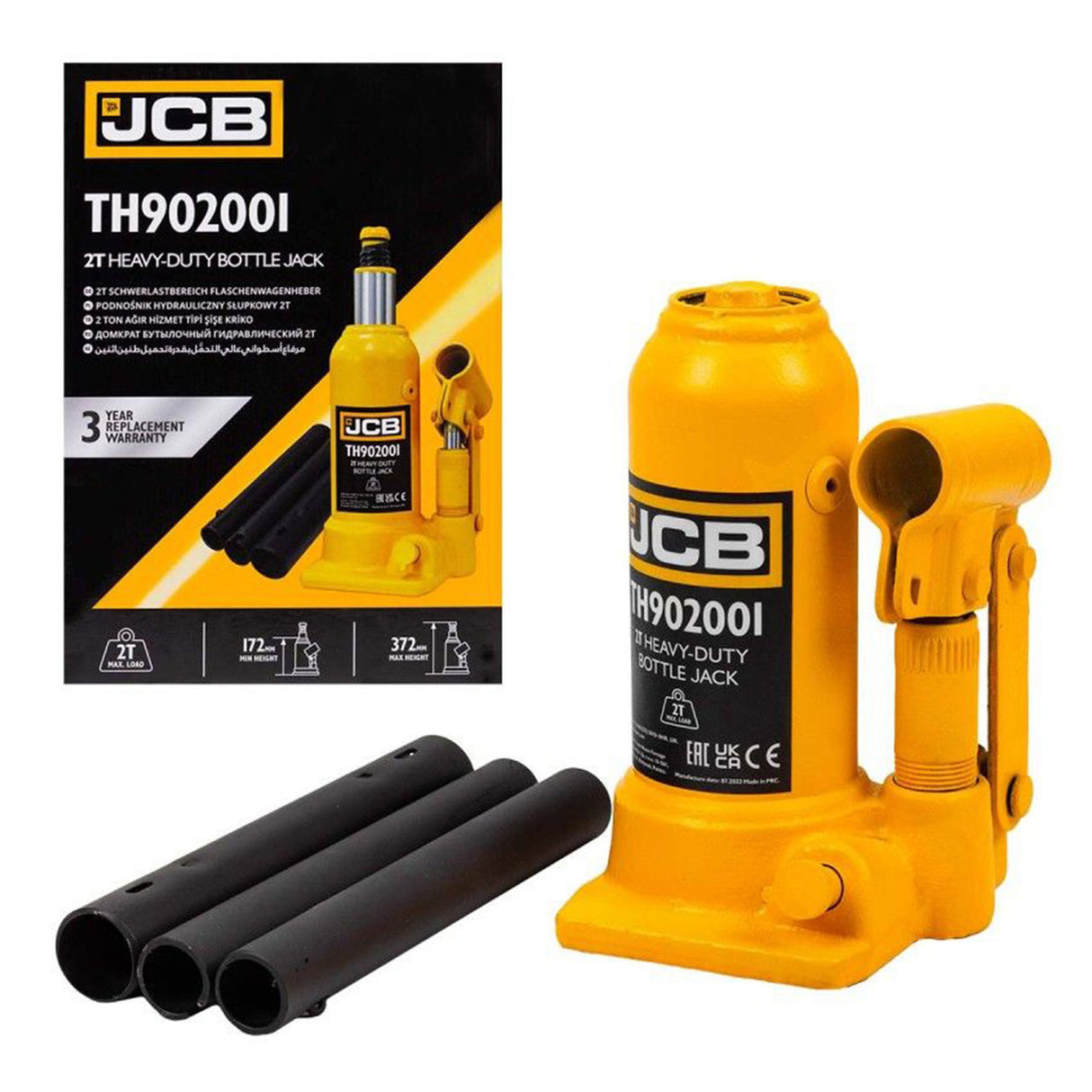 JCB 2 Tonne Bottle Jack, Heavy-duty Jack for Cars, Lift 172-372mm | JCB-TH902001